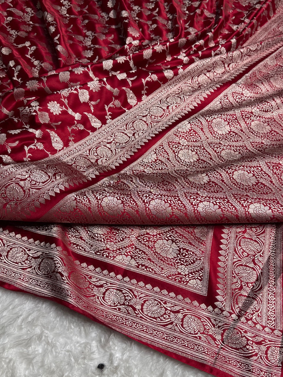 Maroon Jaal Mashru Silk Saree