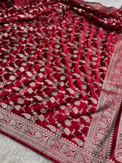 Maroon Jaal Mashru Silk Saree