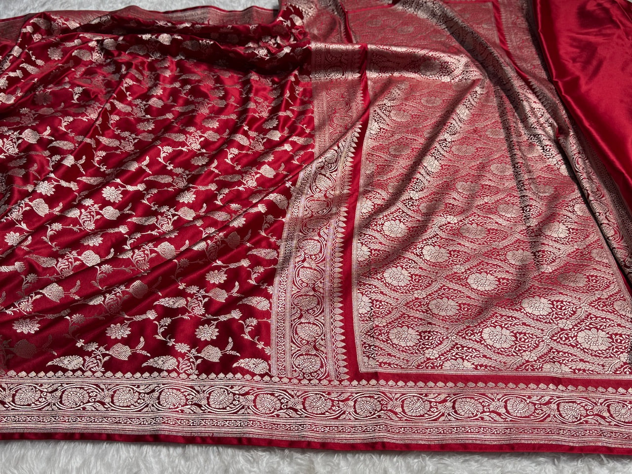 Maroon Jaal Mashru Silk Saree