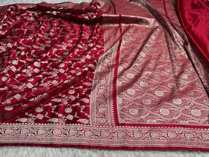 Maroon Jaal Mashru Silk Saree