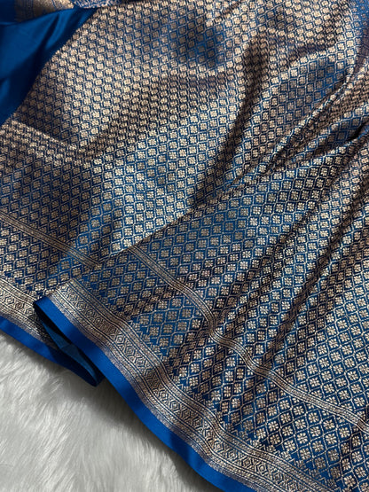 Dusty Blue Floral Boota Pattern Satin Katan Silk saree SK39