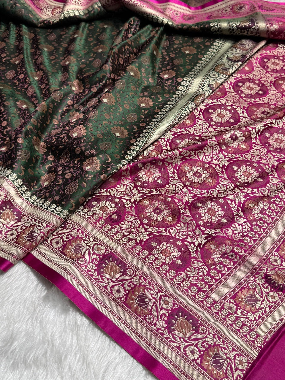 Black - Rani Contrast Jamawar Tanchoi Jaal Katan Silk Saree SKTM-18