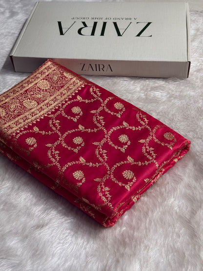 Rani Floral Jaal Pattern Satin Katan Silk saree SK55