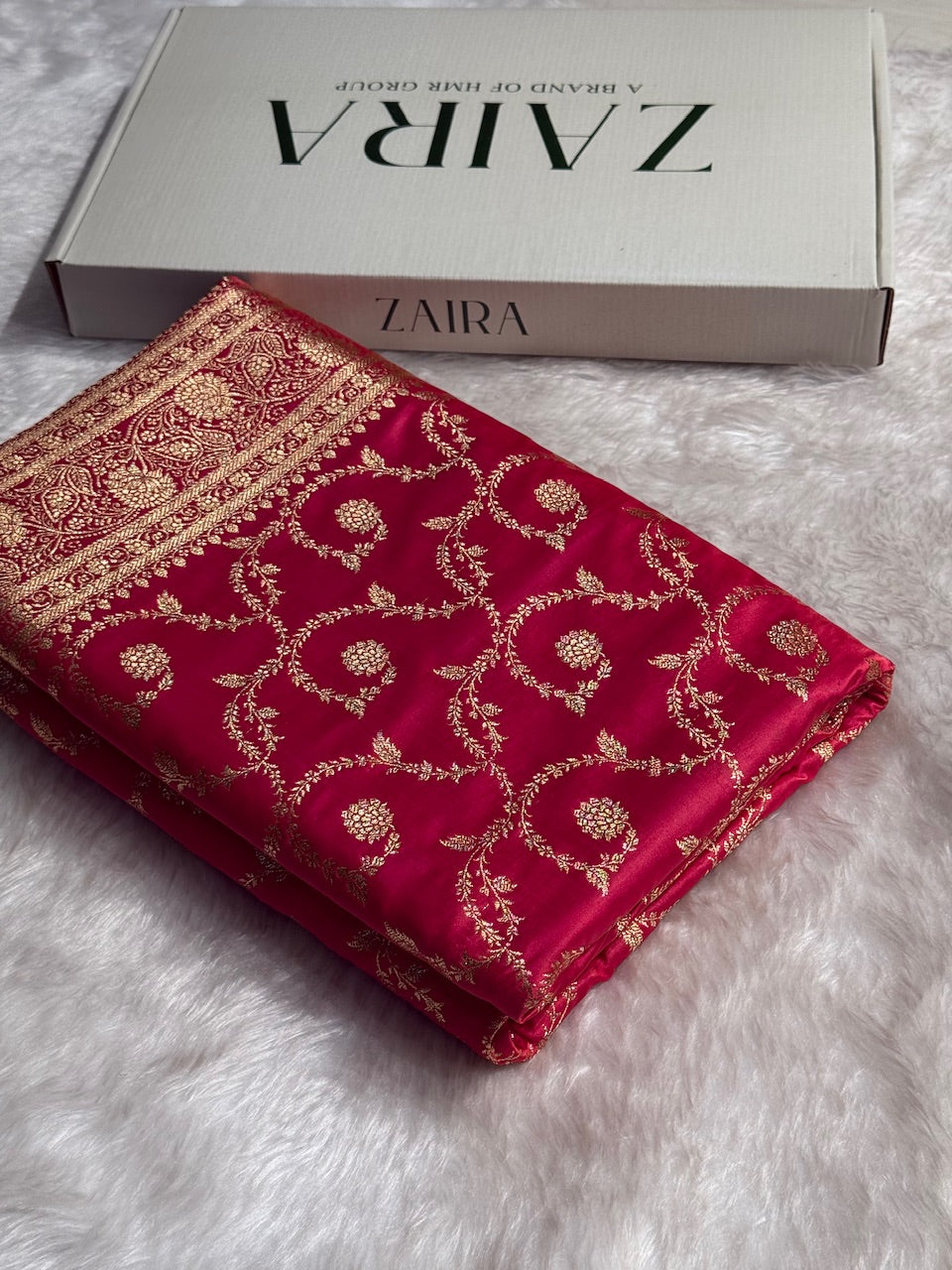 Rani Floral Jaal Pattern Satin Katan Silk saree SK55