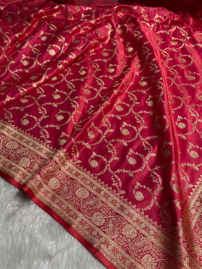 Rani Floral Jaal Pattern Satin Katan Silk saree SK55