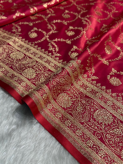 Rani Floral Jaal Pattern Satin Katan Silk saree SK55