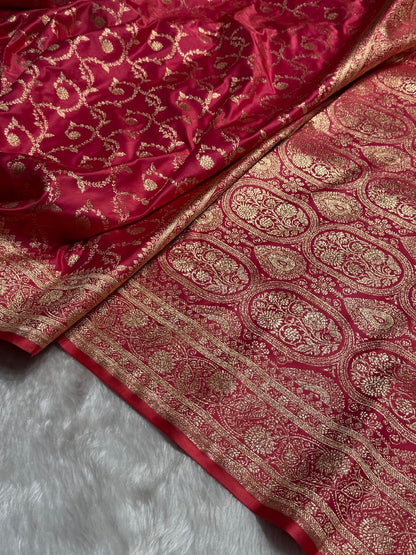 Rani Floral Jaal Pattern Satin Katan Silk saree SK55