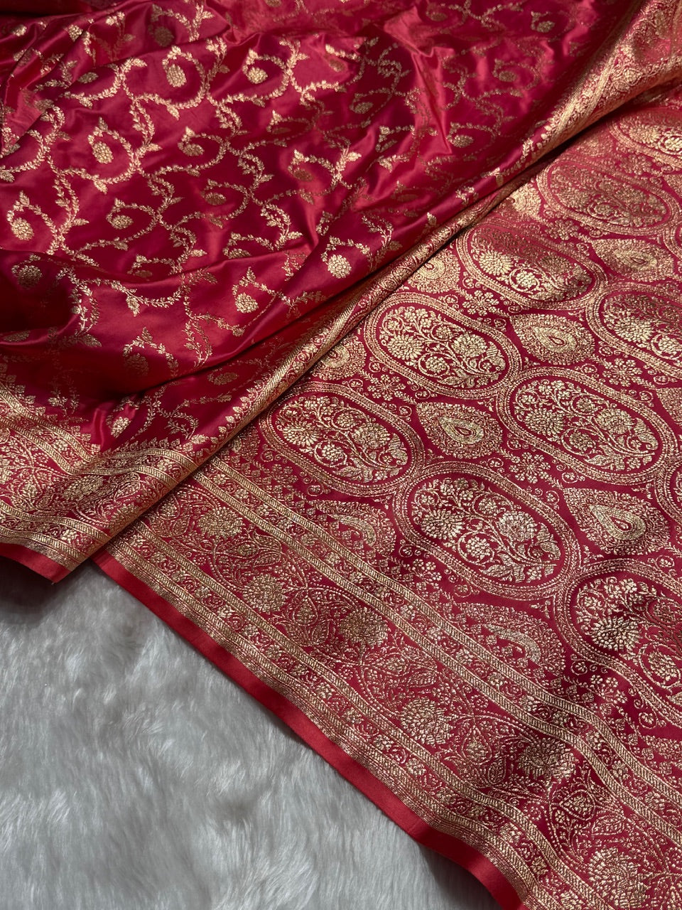 Rani Floral Jaal Pattern Satin Katan Silk saree SK55