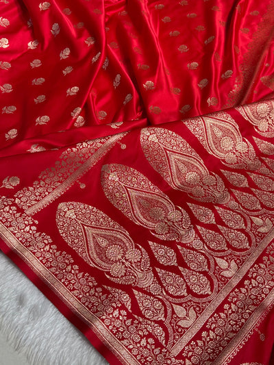 Red Floral Booti Katan Silk Saree SK23