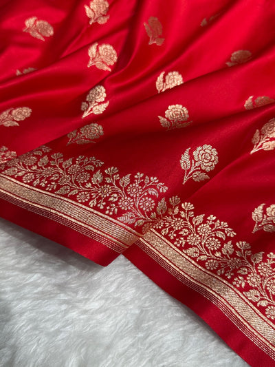 Red Floral Booti Katan Silk Saree SK23