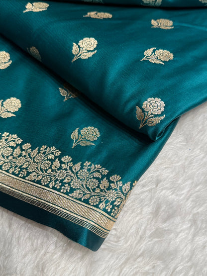 Dark Peacock Floral Booti Katan Silk Saree SK23