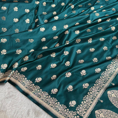 Dark Peacock Floral Booti Katan Silk Saree SK23