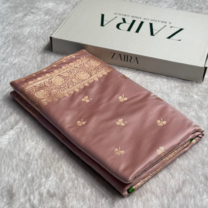 Rose Gold Pink Booti Katan Silk Saree SK09