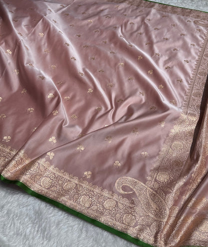 Rose Gold Pink Booti Katan Silk Saree SK09