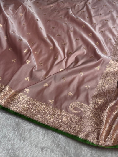 Rose Gold Pink Booti Katan Silk Saree SK09