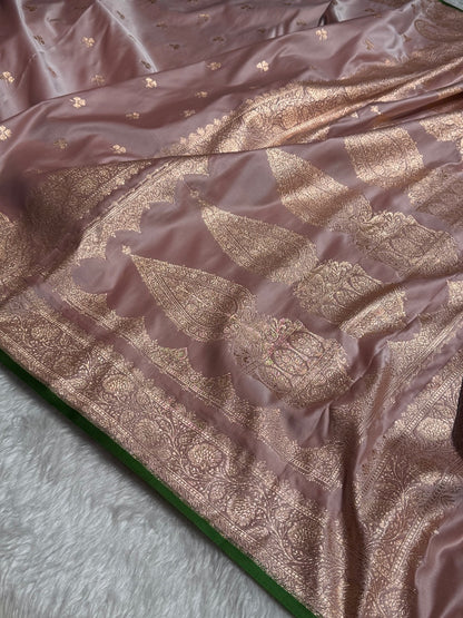 Rose Gold Pink Booti Katan Silk Saree SK09