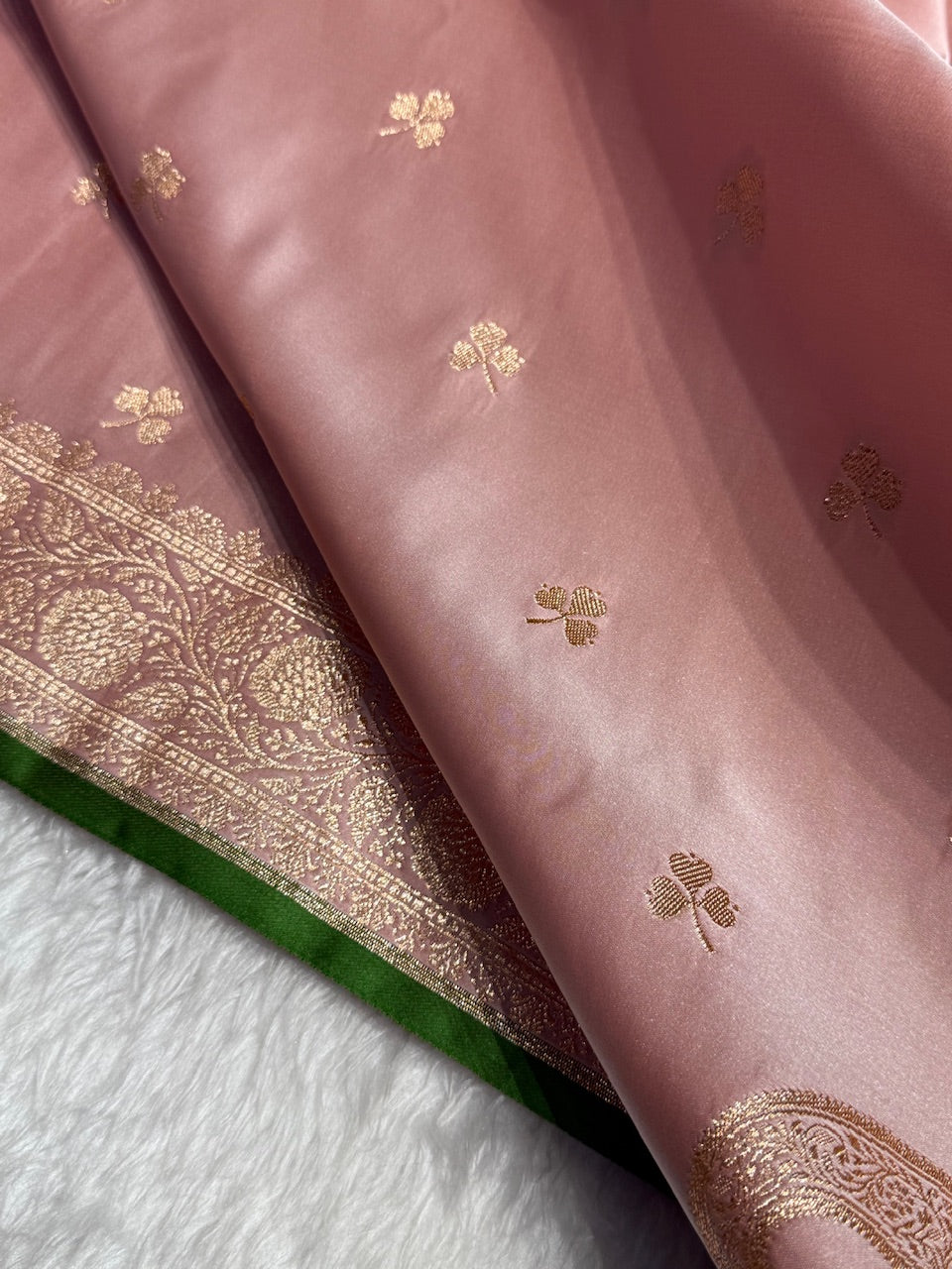 Rose Gold Pink Booti Katan Silk Saree SK09