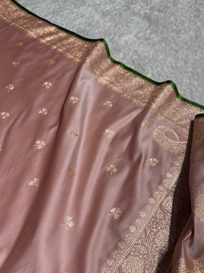 Rose Gold Pink Booti Katan Silk Saree SK09