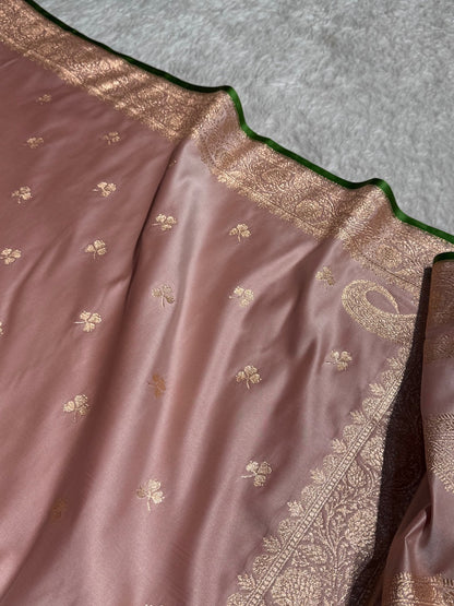 Rose Gold Pink Booti Katan Silk Saree SK09