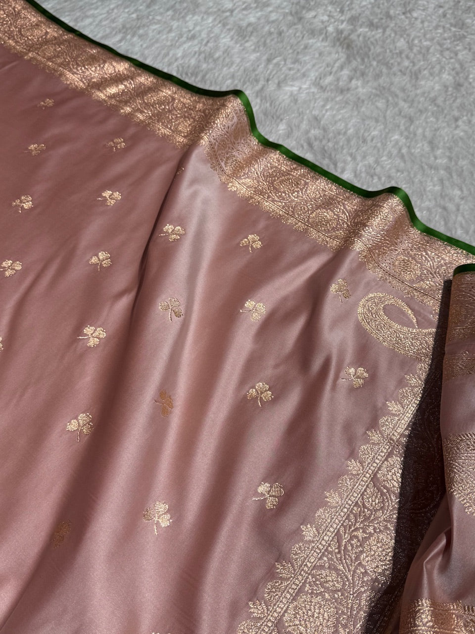 Rose Gold Pink Booti Katan Silk Saree SK09