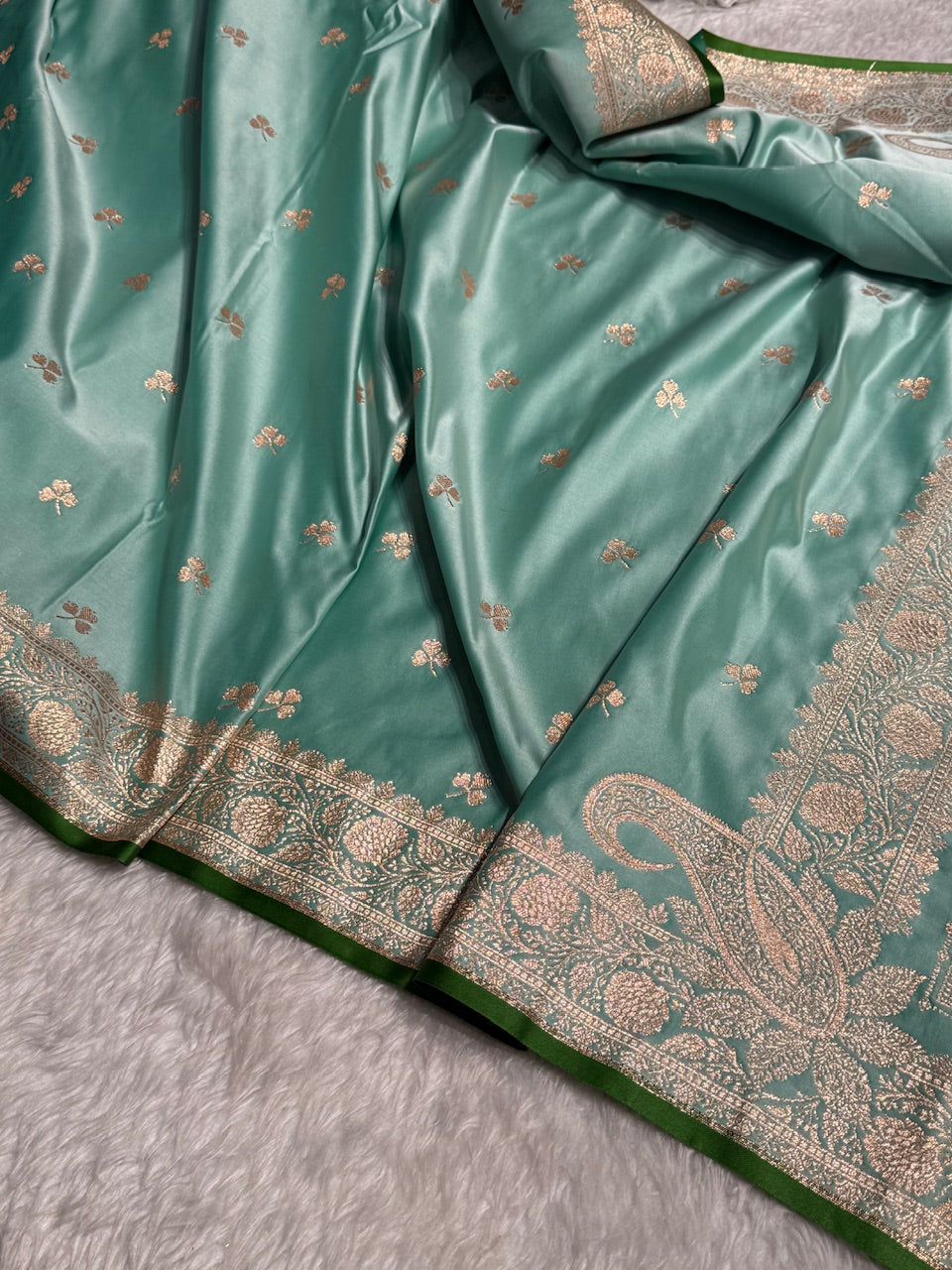 Sea Green Booti Katan Silk Saree