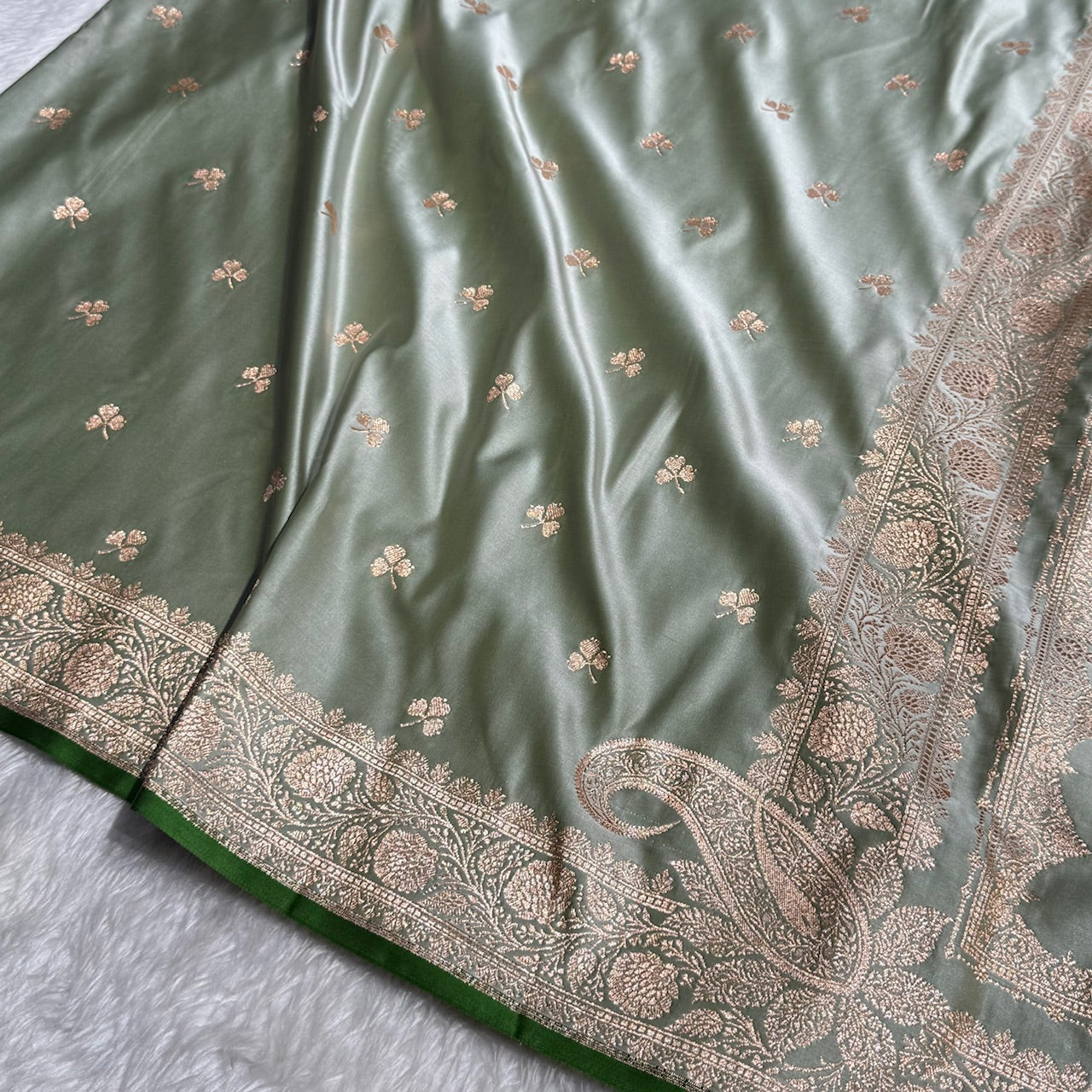 Pastel Mehandi Booti Katan Silk Saree