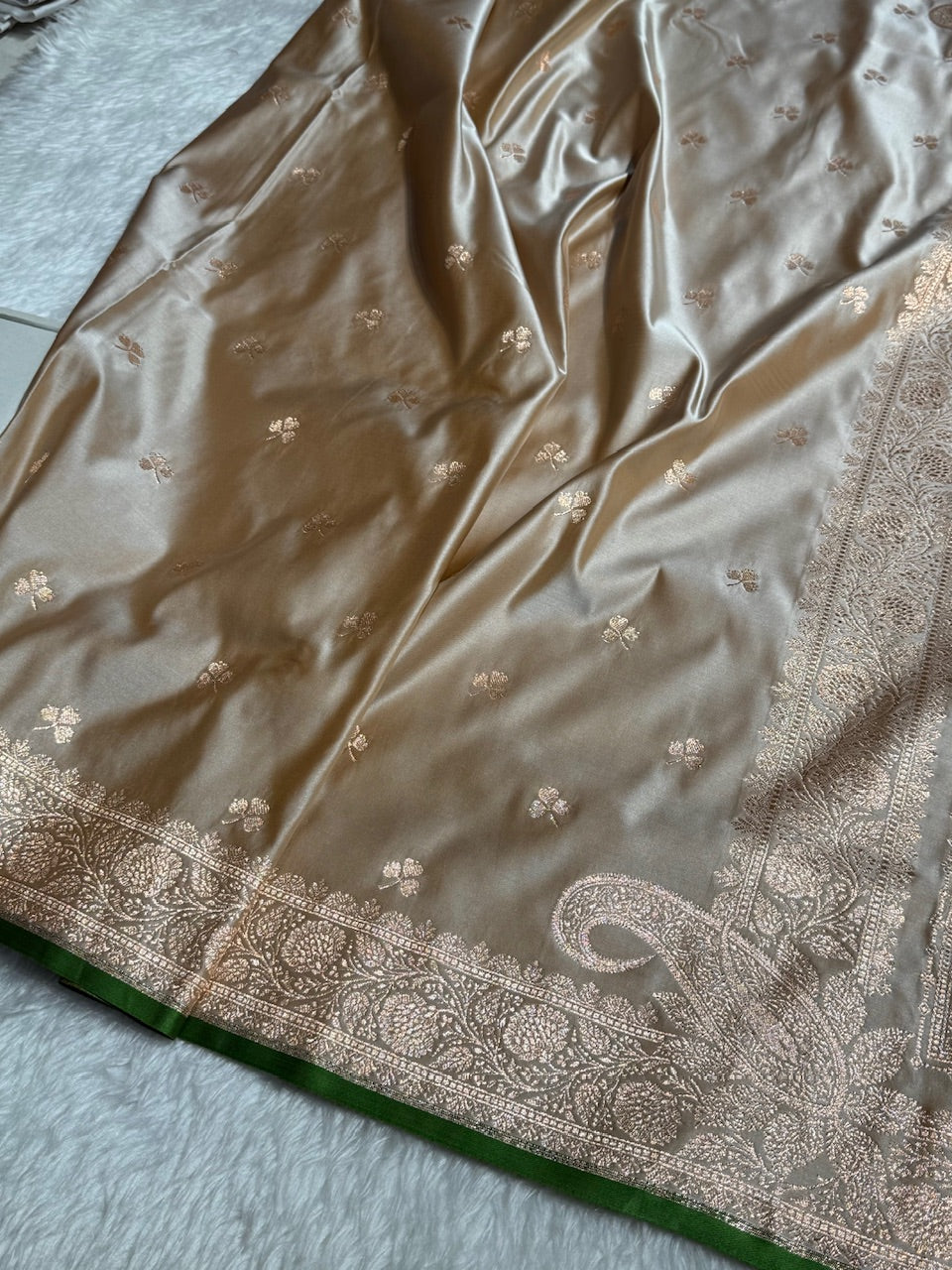 Beige Booti Katan Silk Saree