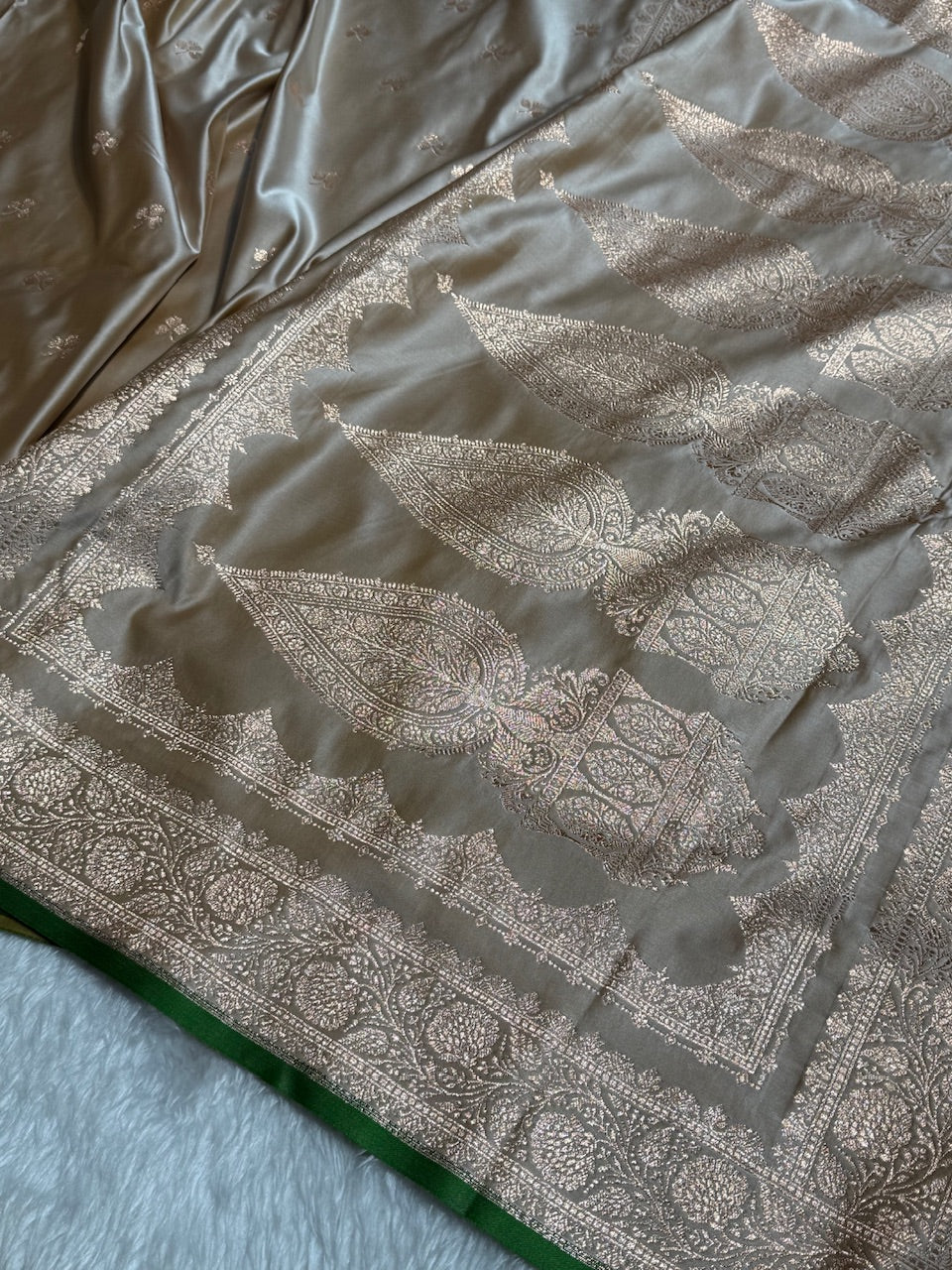 Beige Booti Katan Silk Saree