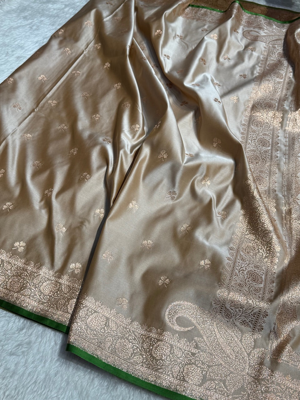 Beige Booti Katan Silk Saree