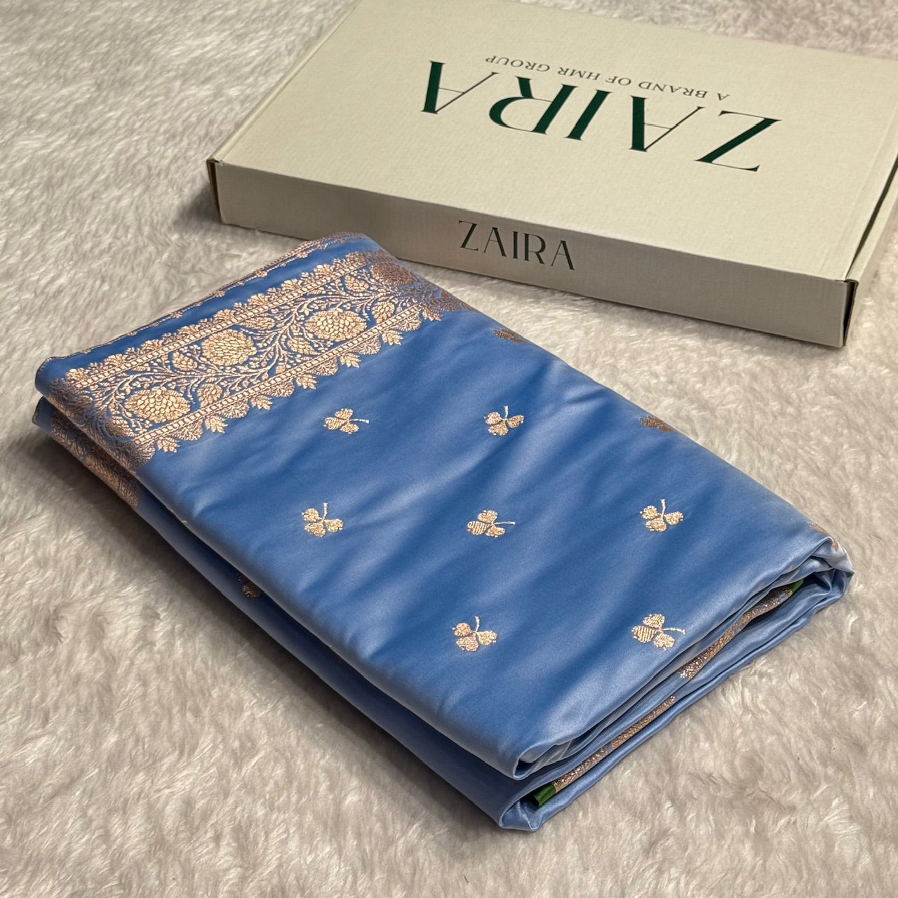 Light Steel Blue Booti Katan Silk Saree