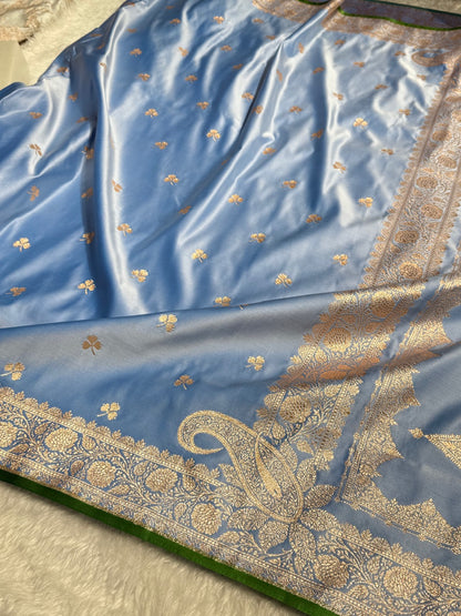 Light Steel Blue Booti Katan Silk Saree SK09