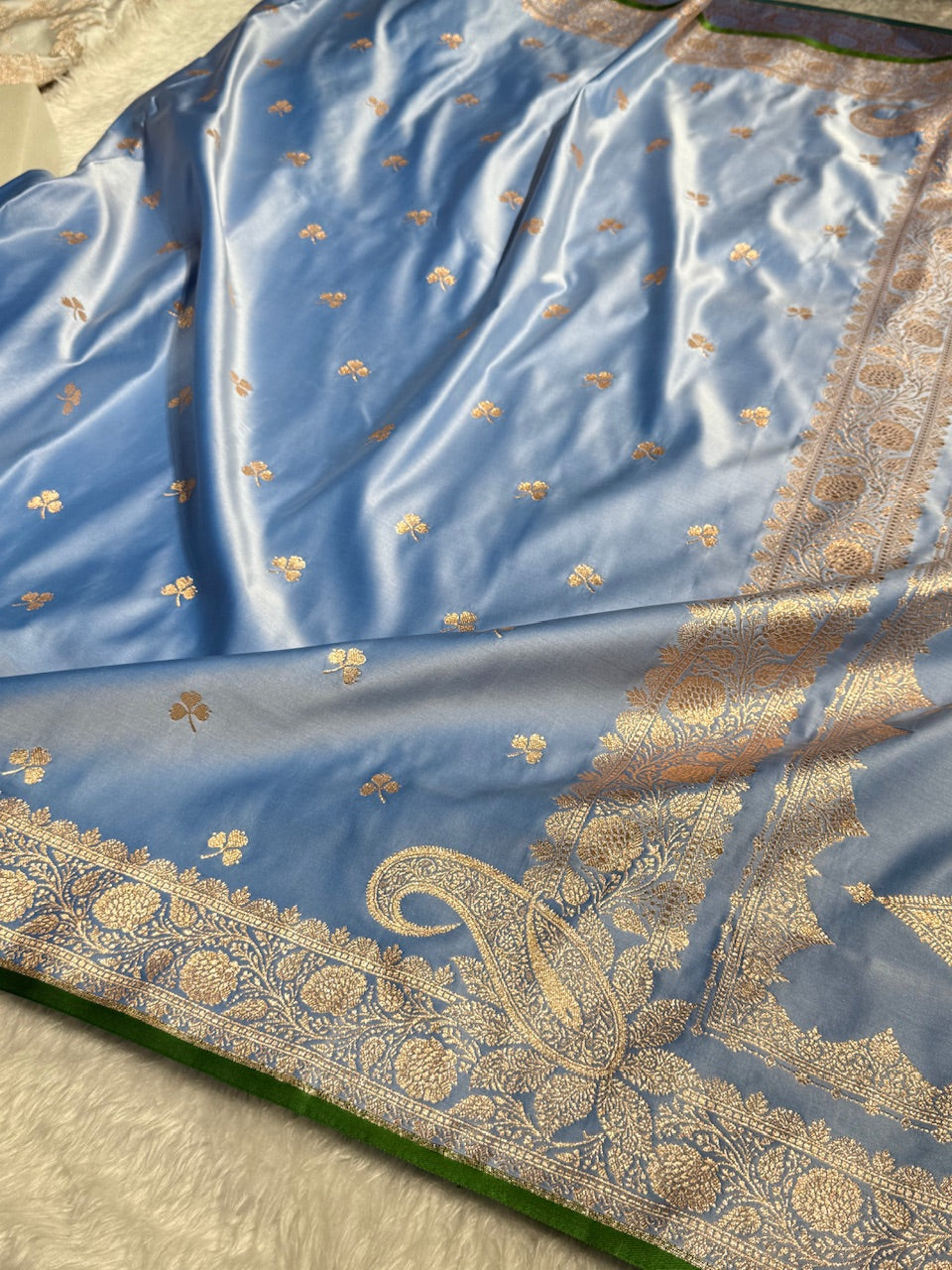 Light Steel Blue Booti Katan Silk Saree