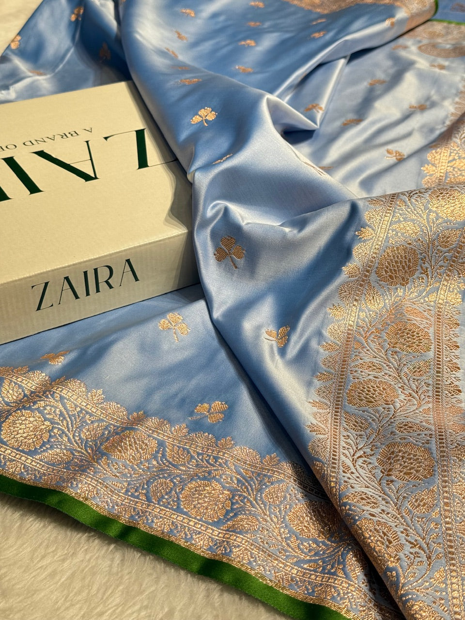 Light Steel Blue Booti Katan Silk Saree