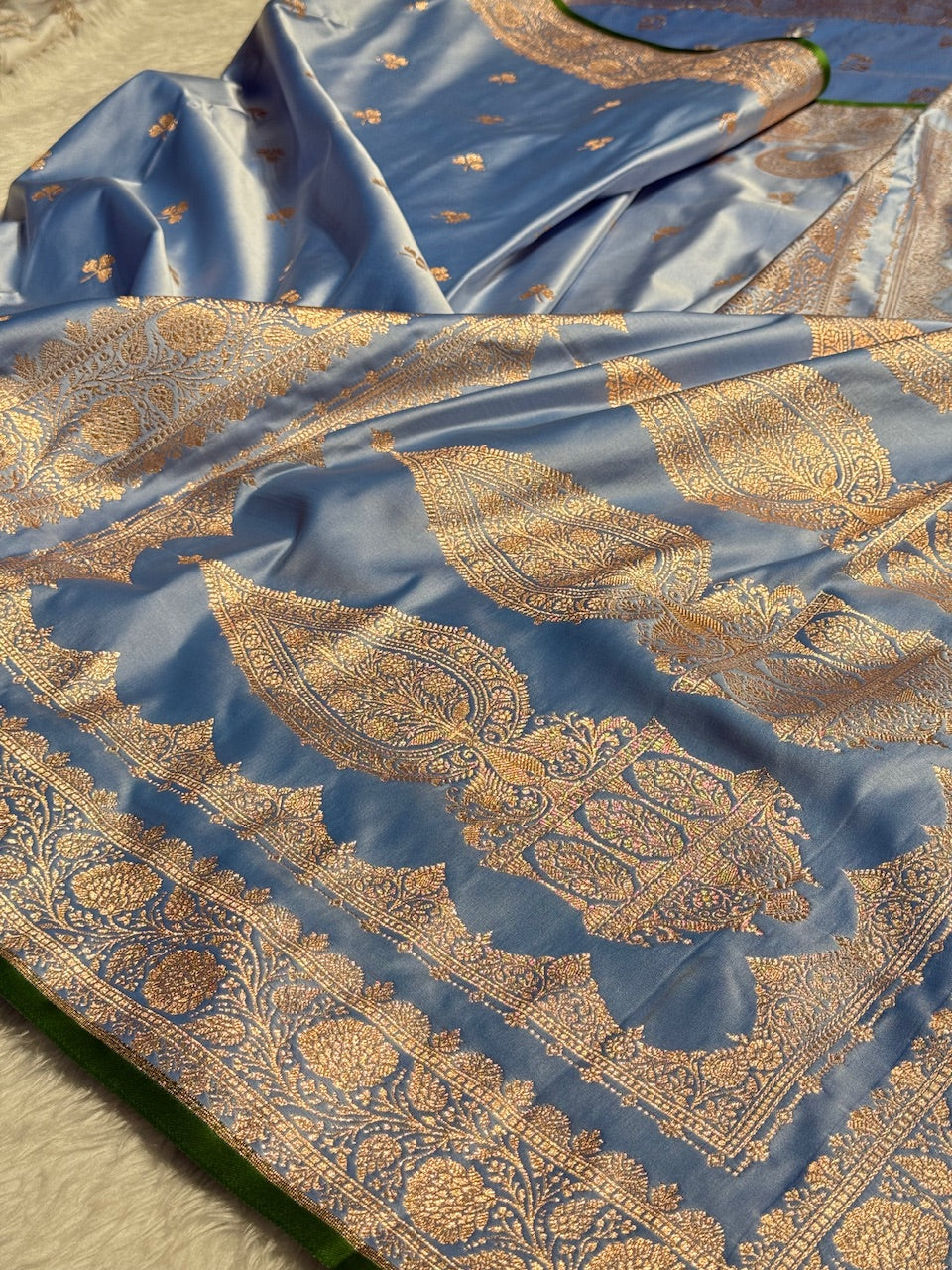 Light Steel Blue Booti Katan Silk Saree