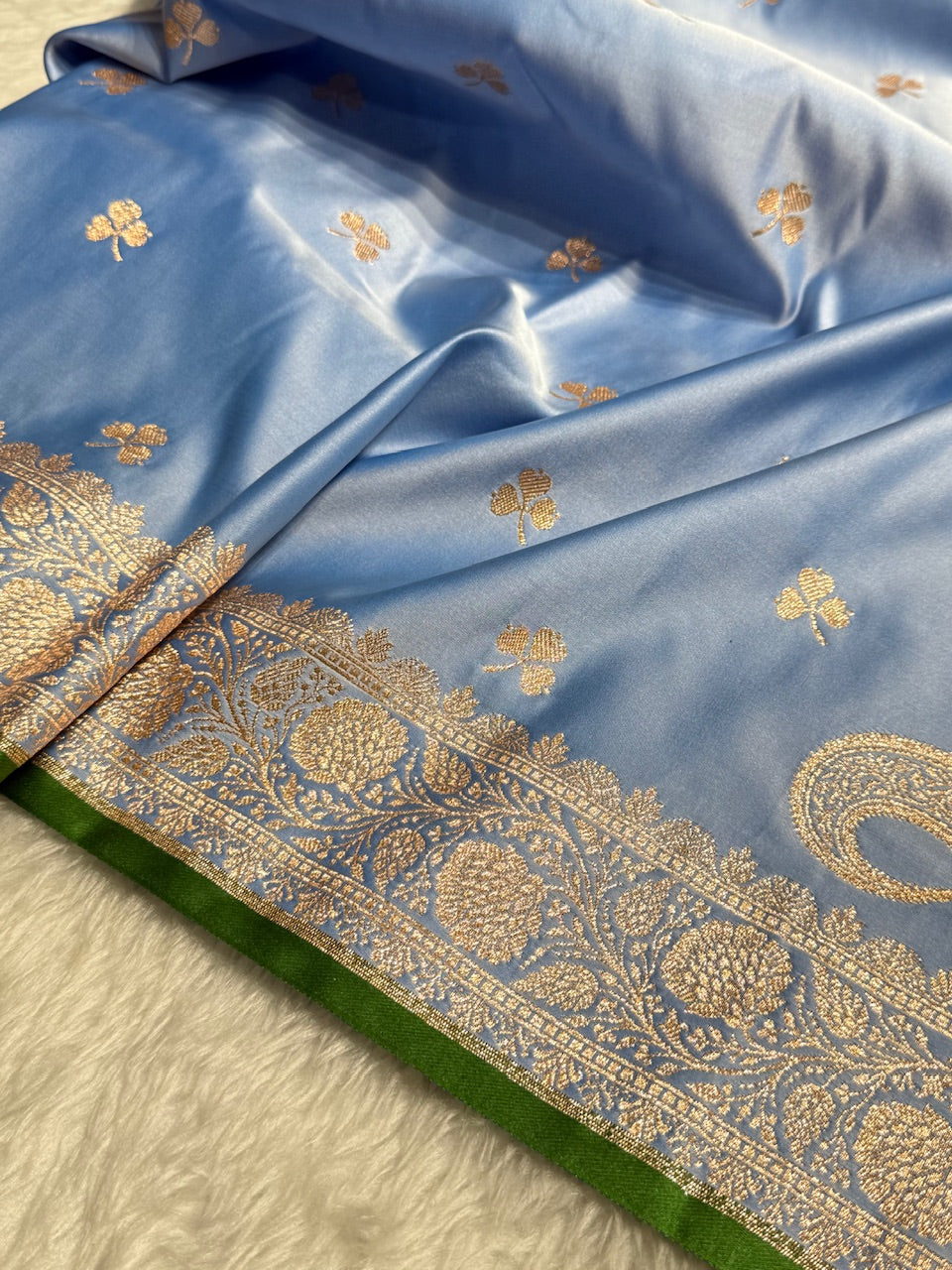 Light Steel Blue Booti Katan Silk Saree SK09