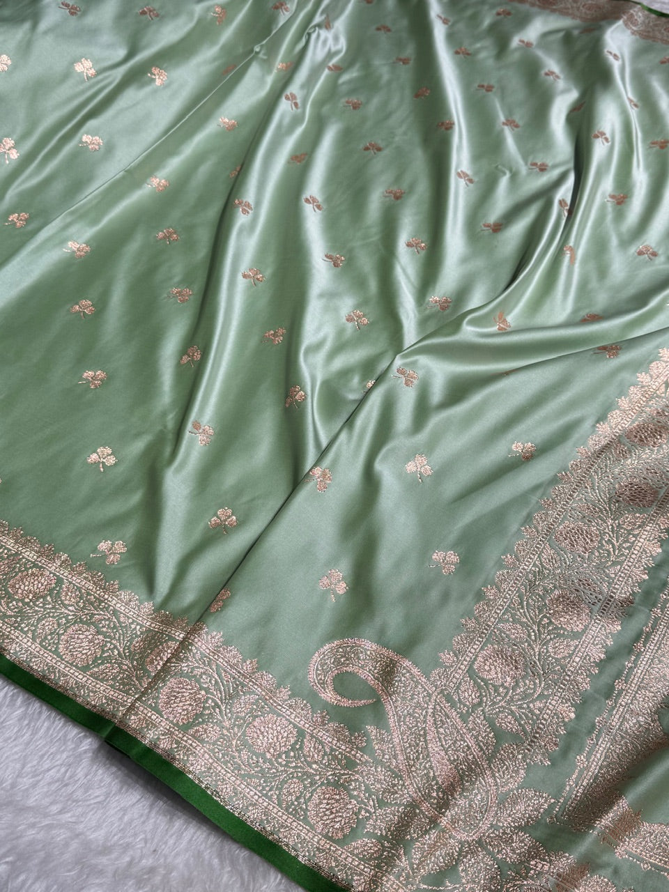 Pista Green Booti Katan Silk Saree