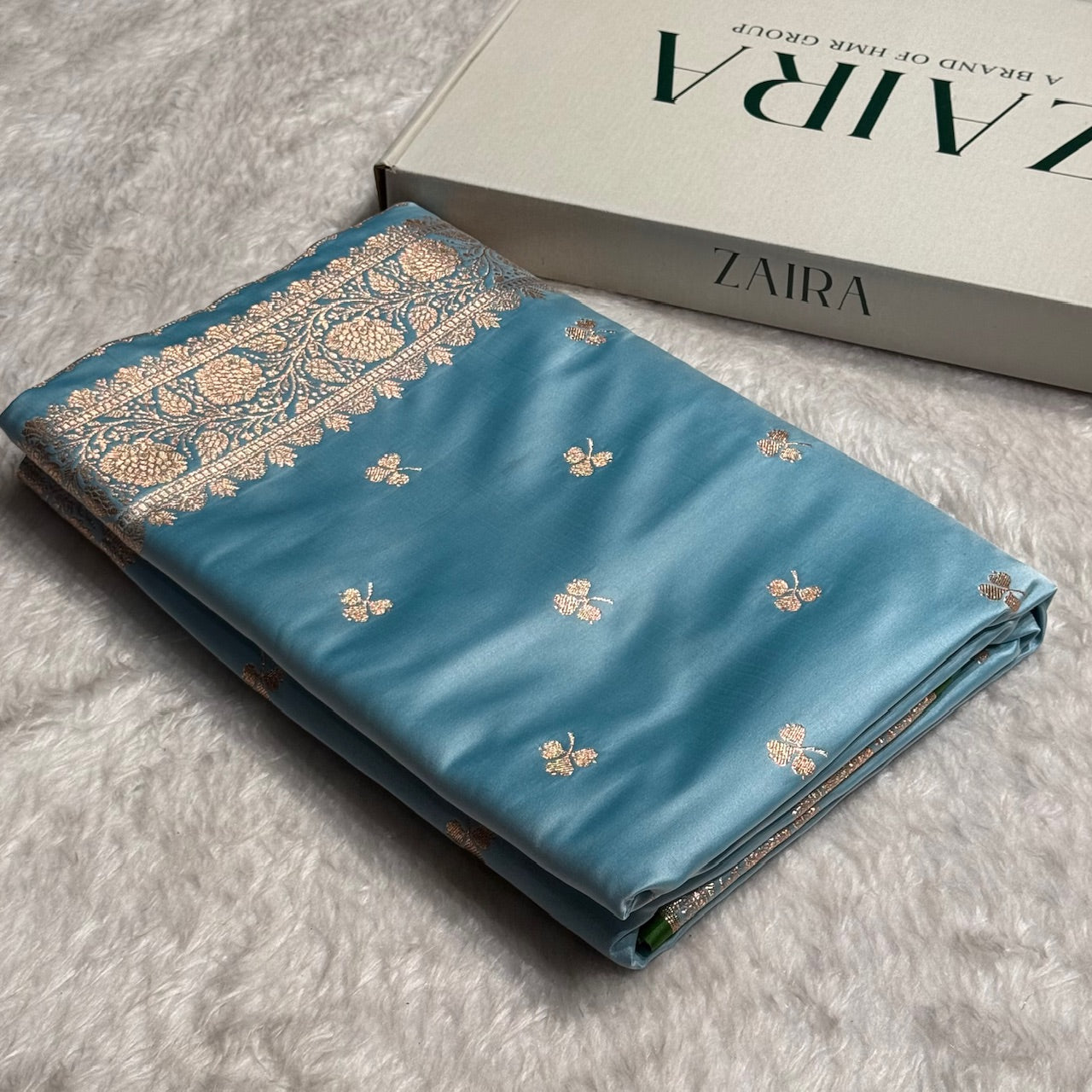 Sky Blue Booti Katan Silk Saree
