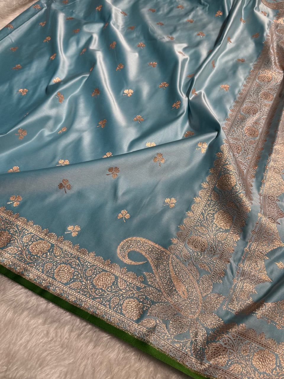 Sky Blue Booti Katan Silk Saree