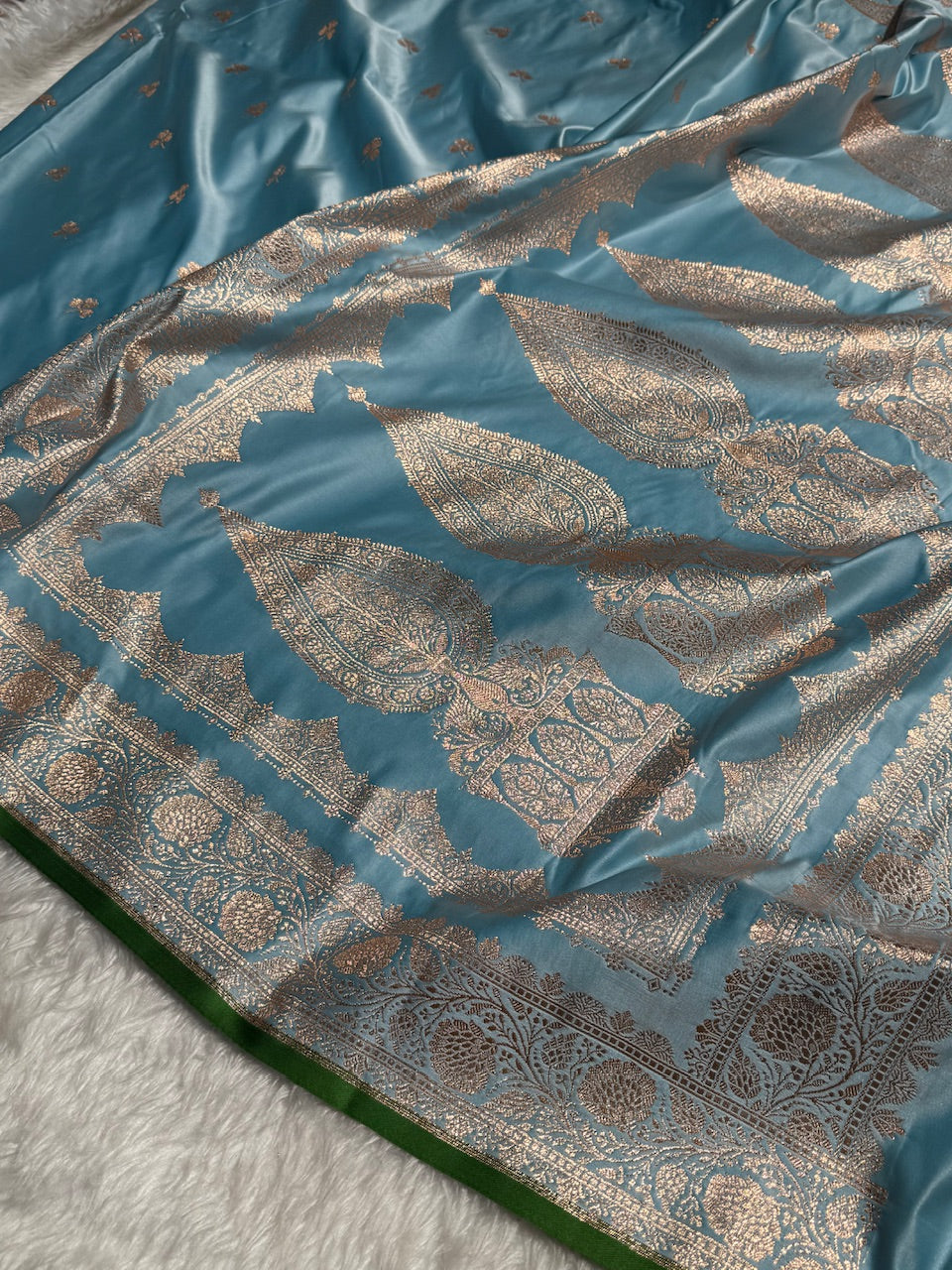 Sky Blue Booti Katan Silk Saree