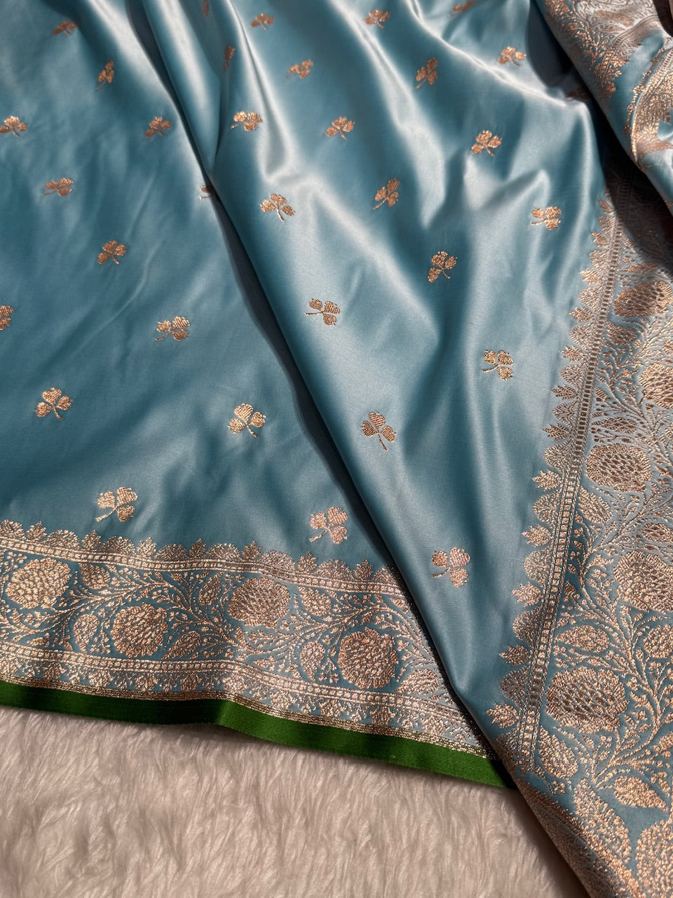 Sky Blue Booti Katan Silk Saree