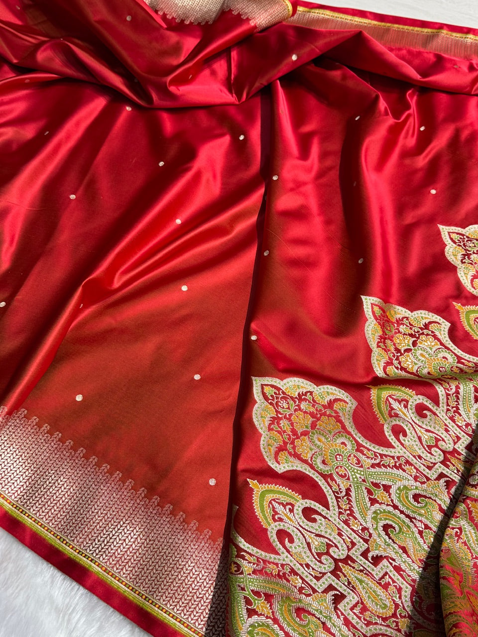 Red Booti Pattern Satin Katan Silk Saree SK56