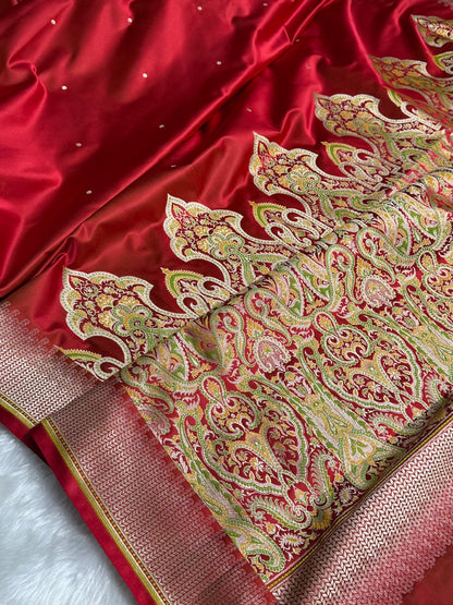 Red Booti Pattern Satin Katan Silk Saree SK56
