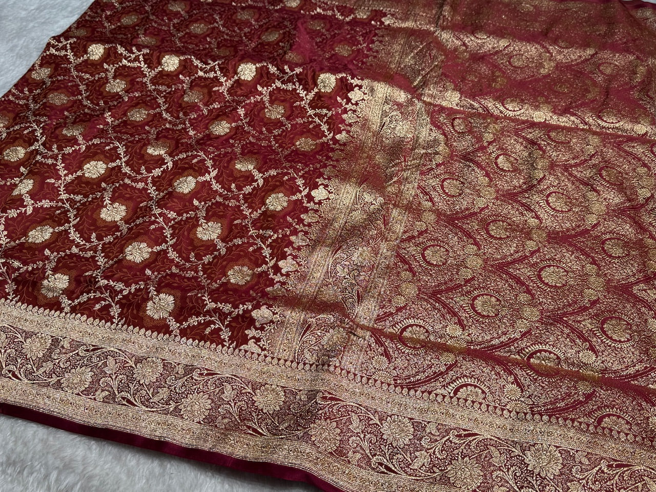 Maroon Tanchoi Katan Jaal Silk Saree SKTM05