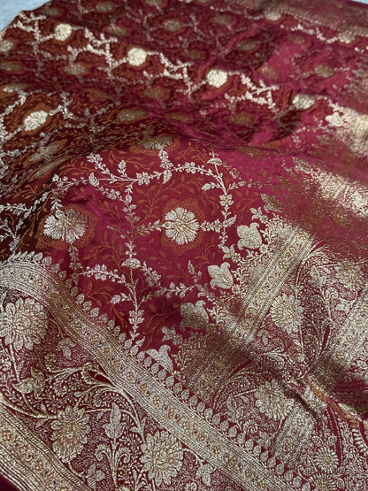Maroon Tanchoi Katan Jaal Silk Saree SKTM05