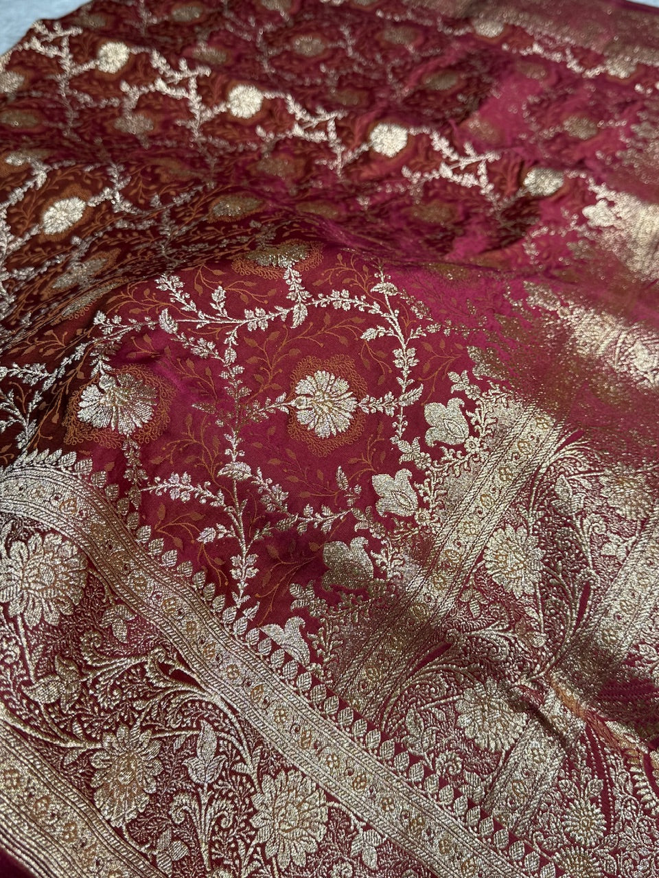 Maroon Tanchoi Katan Jaal Silk Saree SKTM05