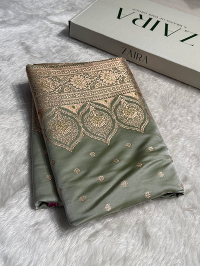 Mehndi Booti Satin katan Silk Saree SK11