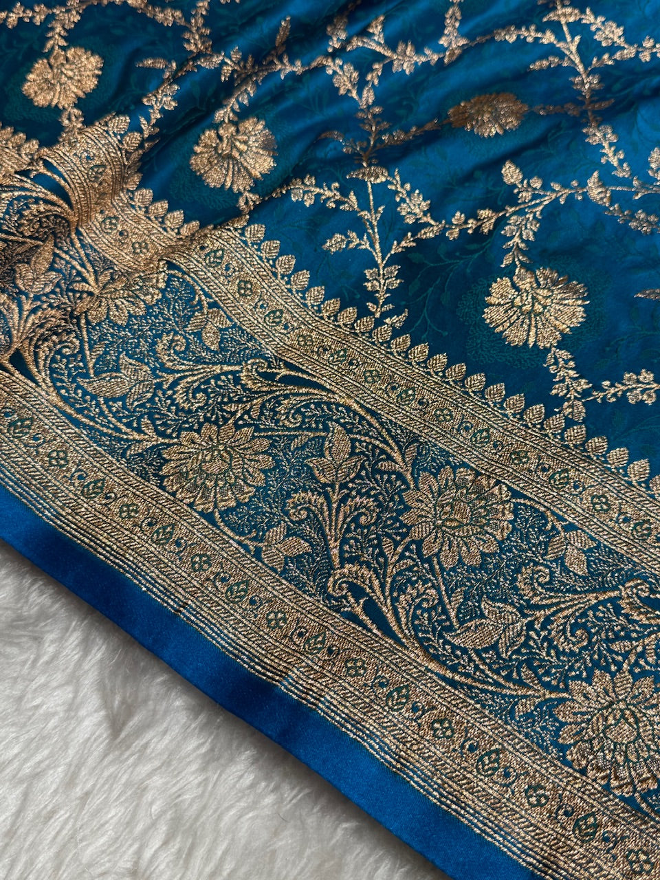 Blue Tanchoi Katan Jaal Silk Saree SKTM05