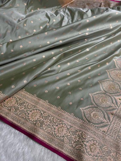 Mehndi Booti Satin katan Silk Saree SK11