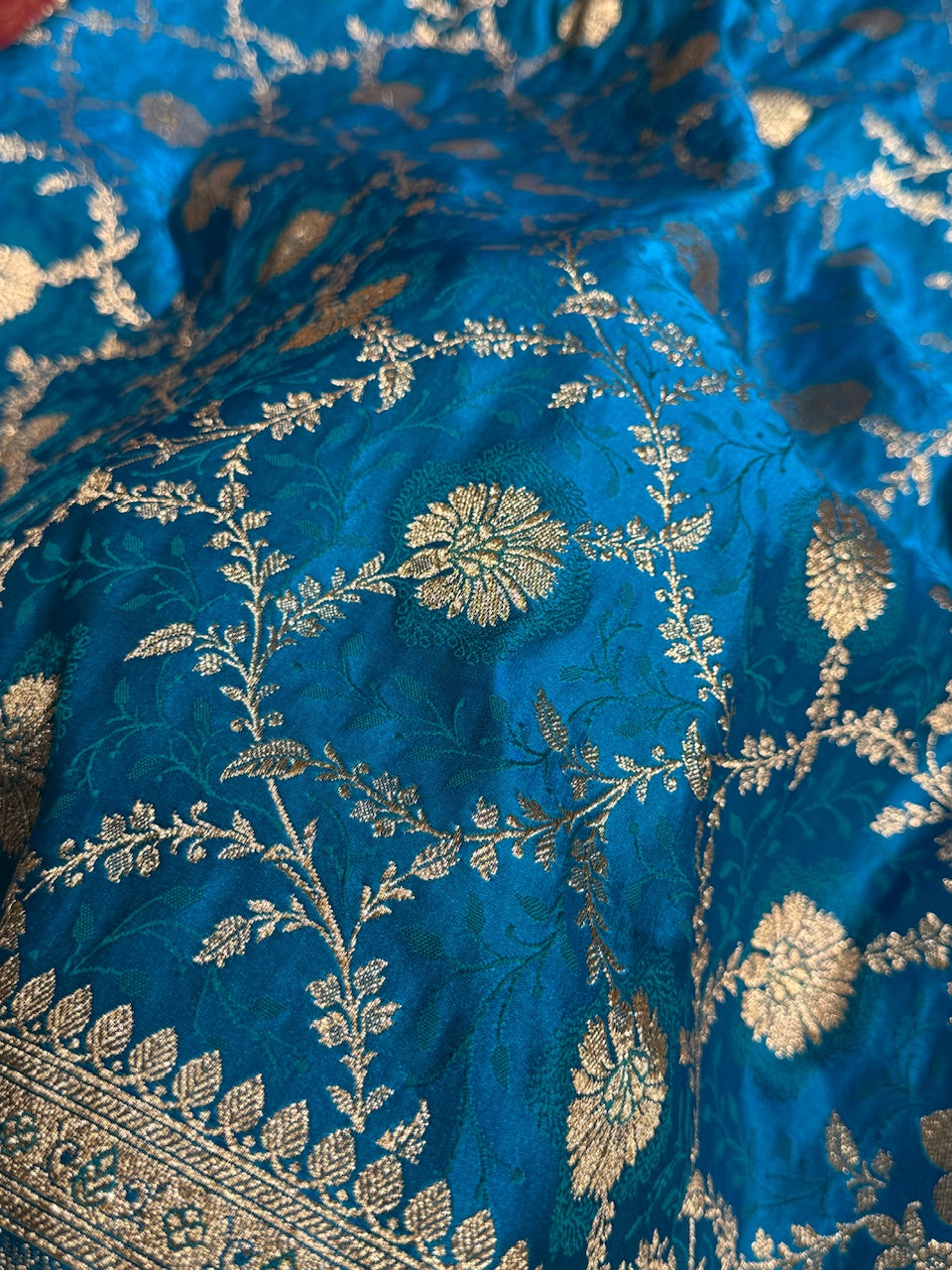 Blue Tanchoi Katan Jaal Silk Saree SKTM05