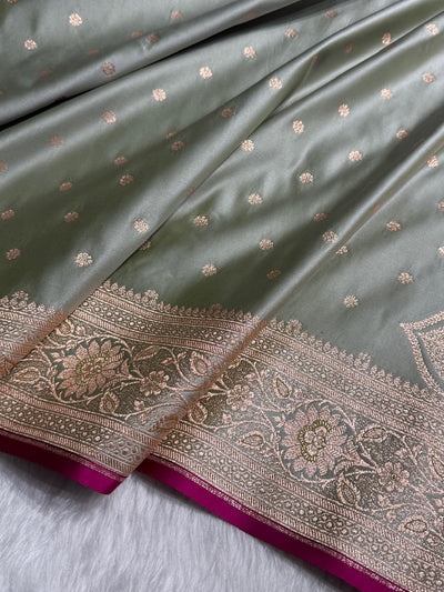 Mehndi Booti Satin katan Silk Saree SK11